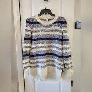 DVF Diane von Furstenberg Luxe Fluff Mohair Alpaca Sweater Blue White Size Large